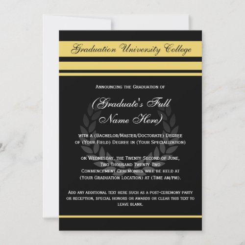 Formal College Graduation Announcements  Black