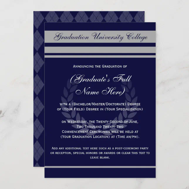 Formal College Graduation Announcements ~ Blue | Zazzle