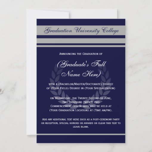 Formal College Graduation Announcements ~ Blue | Zazzle