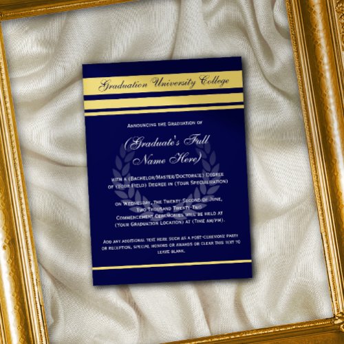 Formal College Graduation Announcements  Blue Gold