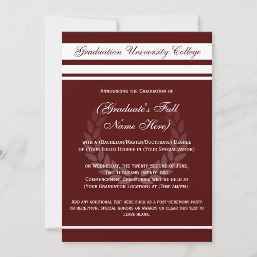 Formal College Graduation Announcements Burgundy