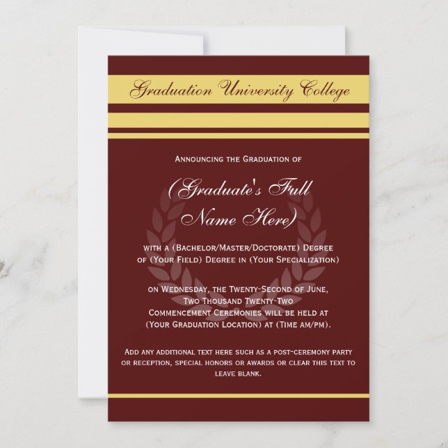 Formal College Graduation Announcements ~ Maroon (Front)