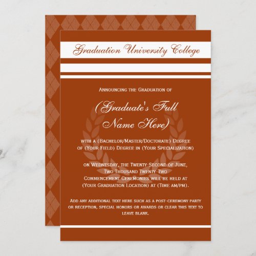 Formal College Graduation Announcements Orange