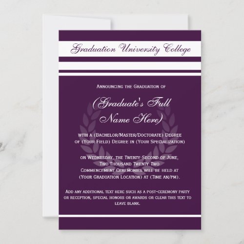 Formal College Graduation Announcements Purple