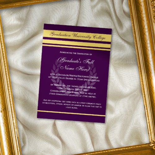 Formal College Graduation Announcements Purple