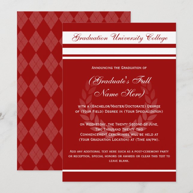 Formal College Graduation Announcements (Red) (Front/Back)