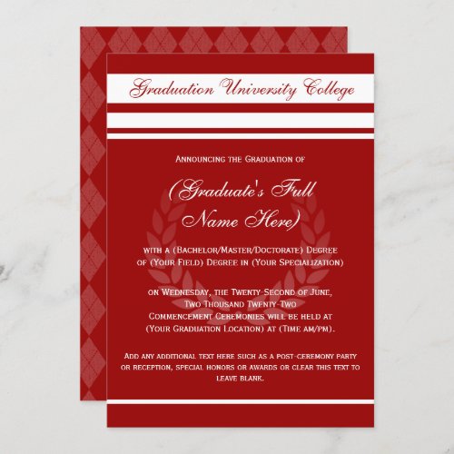 Formal College Graduation Announcements Red