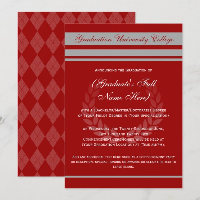 Formal College Graduation Announcements (Red) (Front/Back)