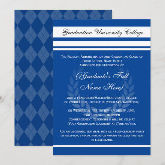 Formal College Graduation Announcements Royal Blue
