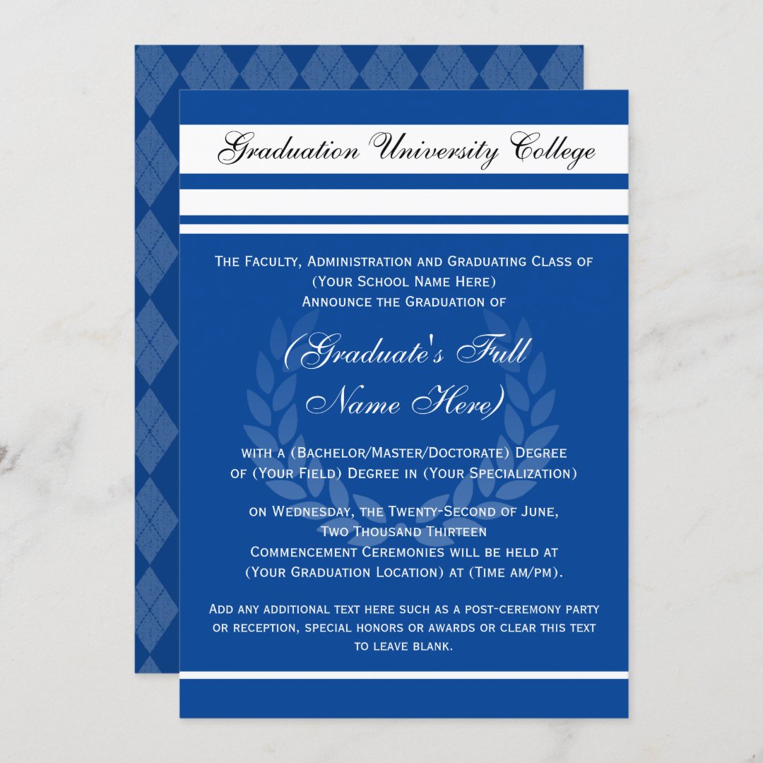 Formal College Graduation Announcements Royal Blue | Zazzle