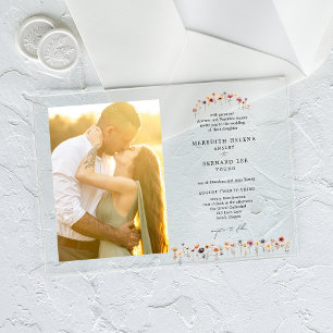 Formal Colorful Floral Wedding Photo Horizontal Acrylic Invitations