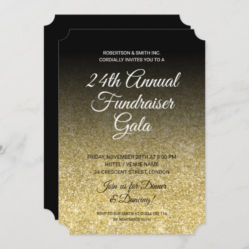 Formal Corporate Fundraiser Gold Glitter Black Invitation