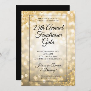 Formal Corporate Fundraiser Gold Lights Glitter Invitation