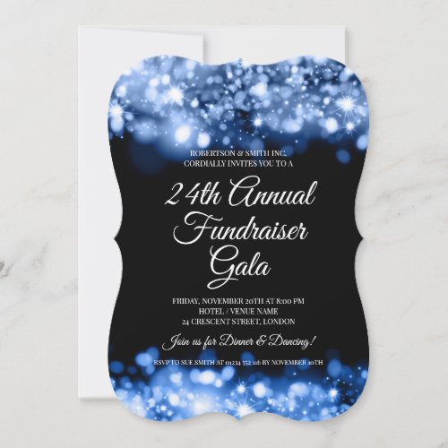 Formal Corporate Fundraiser Navy Blue Glam Lights Invitation