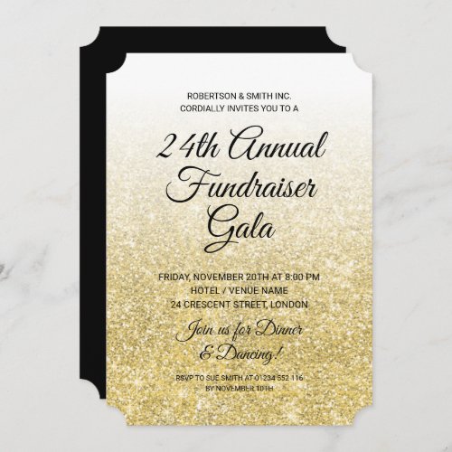 Formal Corporate Fundraiser Party Gold Glitter  Invitation
