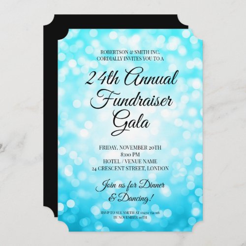 Formal Corporate Fundraiser Party Teal Lights Invitation