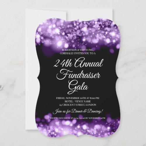 Formal Corporate Fundraiser Purple Glam Lights Invitation