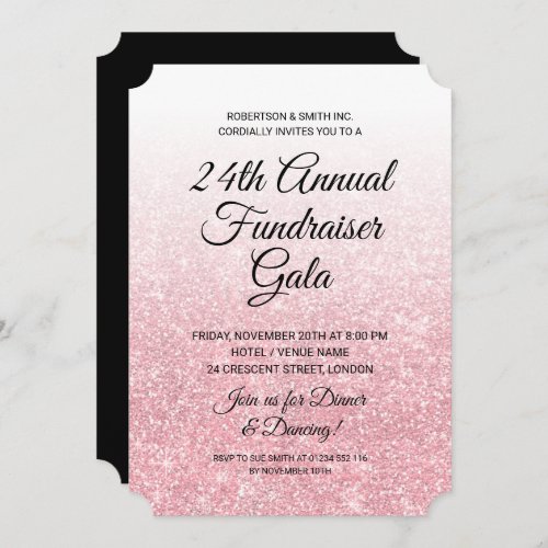Formal Corporate Fundraiser Rose Gold Glitter Invitation