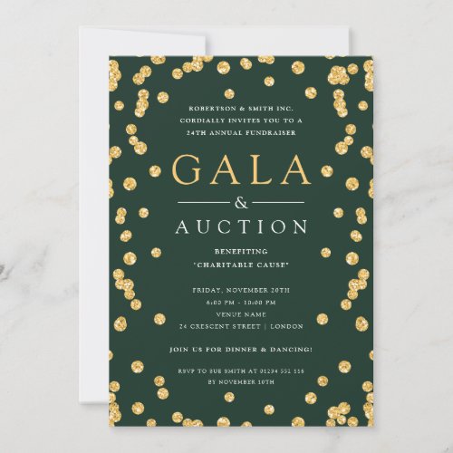 Formal Corporate Gala  Auction Gold Glitter Green Invitation