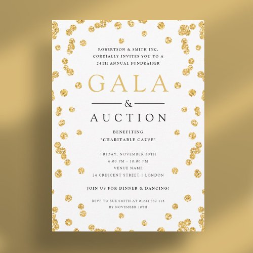 Formal Corporate Gala  Auction Gold Glitter  Invitation
