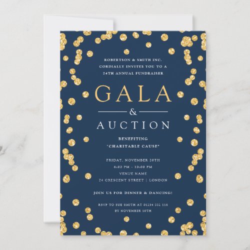 Formal Corporate Gala  Auction Gold Glitter Navy  Invitation