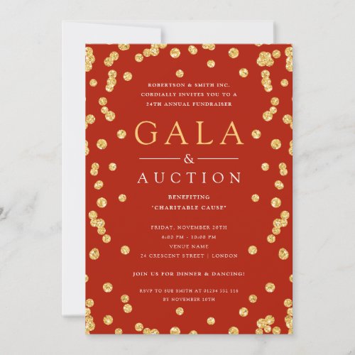 Formal Corporate Gala  Auction Gold Glitter Red  Invitation