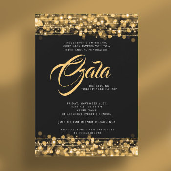 Formal Corporate Gala Ball Gold Glam Lights Invitation by Rewards4life at Zazzle