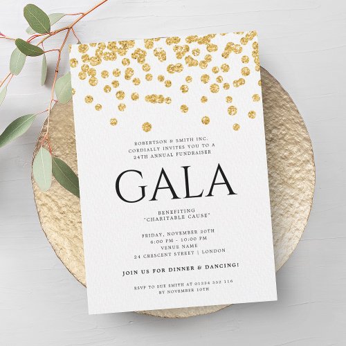 Formal Corporate Gala Ball Gold Glitter Confetti Invitation