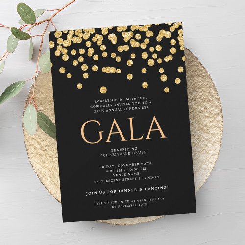 Formal Corporate Gala Ball Gold Glitter Confetti Invitation