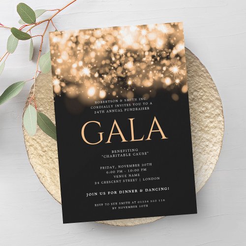 Formal Corporate Gala Ball Gold Sparkle Lights Invitation