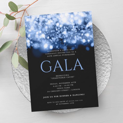 Formal Corporate Gala Ball Navy Sparkle Lights Invitation