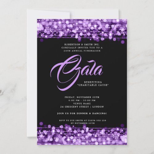 Formal Corporate Gala Ball Purple Glam Lights Invitation