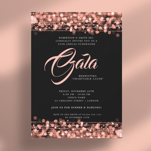 Formal Corporate Gala Ball Rose Gold Glam Lights Invitation