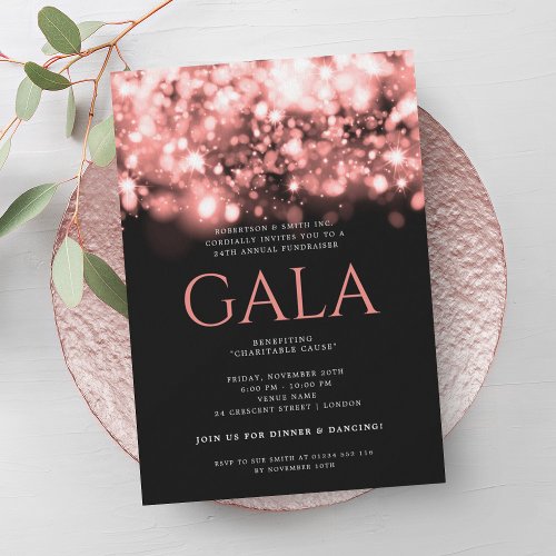 Formal Corporate Gala Ball Rose Gold Sparkle Light Invitation