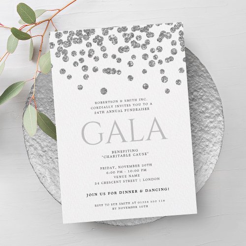 Formal Corporate Gala Ball Silver Glitter Confetti Invitation