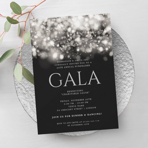Formal Corporate Gala Ball Silver Sparkle Lights Invitation