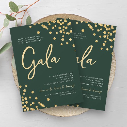 Formal Corporate Gala Gold Confetti Emerald Invitation