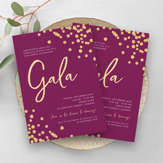 Formal Corporate Gala Gold Confetti Magenta Invitation (Formal Corporate Gala Gold Confetti Magenta Invitation)