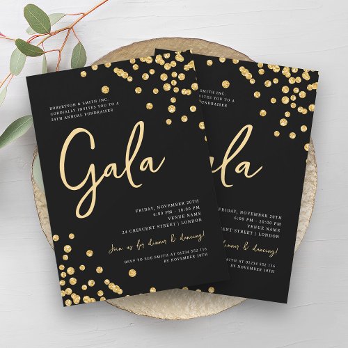 Formal Corporate Gala Gold Glitter Confetti Black Invitation