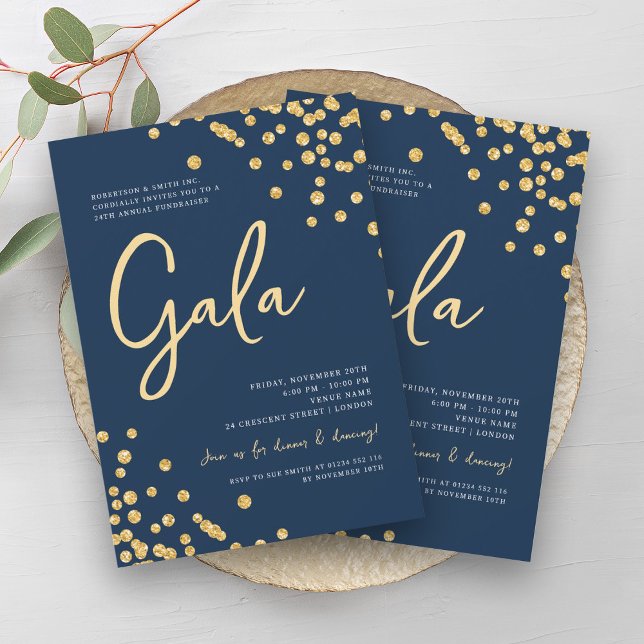 Formal Corporate Gala Gold Glitter Confetti Navy  Invitation (Formal Corporate Gala Gold Glitter Confetti Navy Invitation)