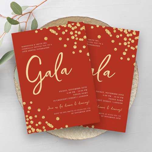 Formal Corporate Gala Gold Glitter Confetti Red  Invitation