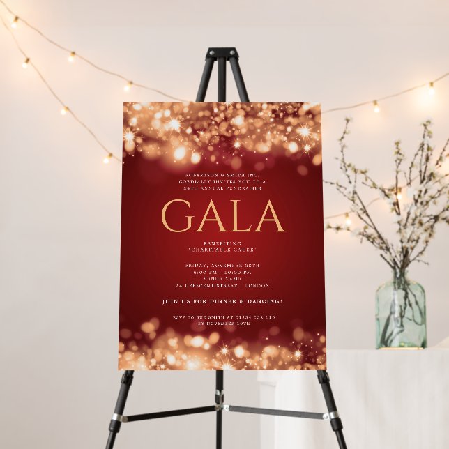Formal Corporate Gala Red Gold Sparkling Lights Foam Board (In Situ (Stand))