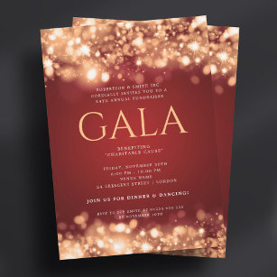 Formal Corporate Gala Red Gold Sparkling Lights Invitation