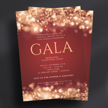 Formal Corporate Gala Red Gold Sparkling Lights Invitation by Rewards4life at Zazzle