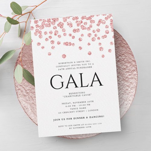 Formal Corporate Gala Rose Gold Glitter Confetti Invitation