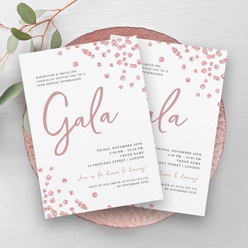 Formal Corporate Gala Rose Gold Glitter Confetti  Invitation