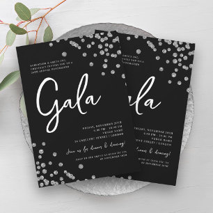 Formal Corporate Gala Silver Confetti Black Invitation
