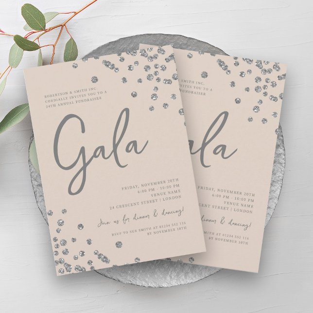 Formal Corporate Gala Silver Confetti Champagne  Invitation (Formal Corporate Gala Silver Confetti Champagne Invitation)
