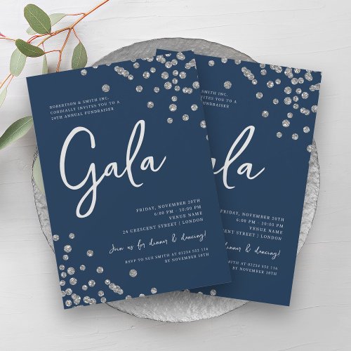 Formal Corporate Gala Silver Confetti Navy   Invitation