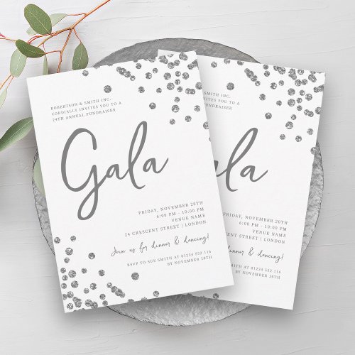 Formal Corporate Gala Silver Glitter Confetti  Invitation